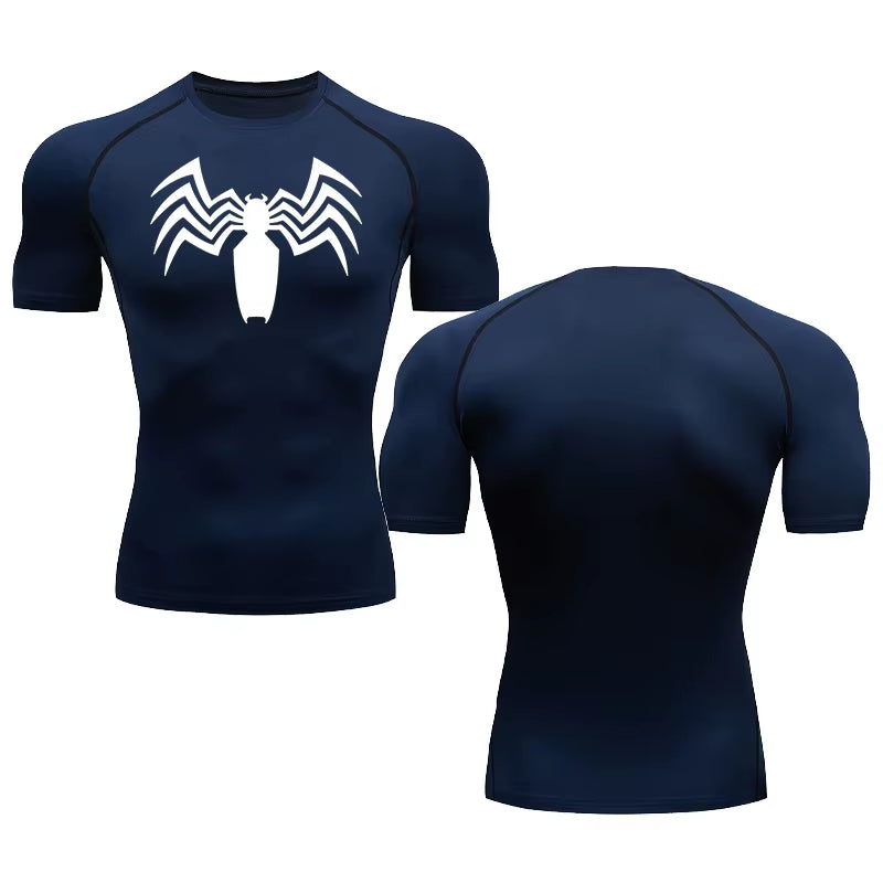 Men'S Running Compression round Neck Venom Spider Print Short Sleeve T-Shirt Gym Fitness Sweatshirt Men'S Jogging Tracksuit Tops