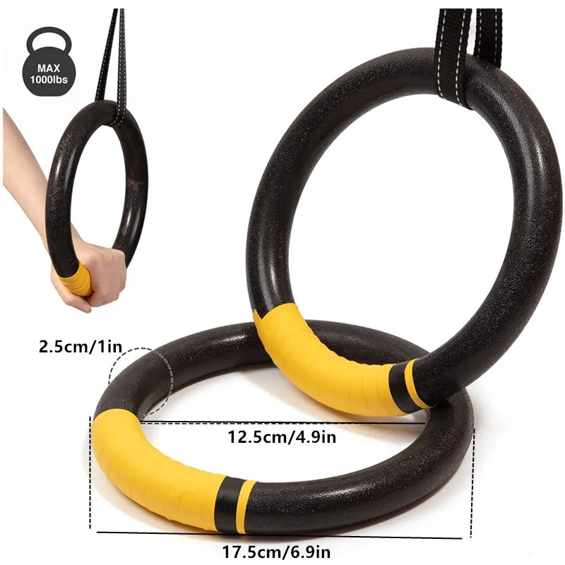 Gymnastic Rings 1000Lbs Capacity 1/2M Adjustable Buckle Straps Pull up Exercise Rings Non-Slip Rings for Home Fitness