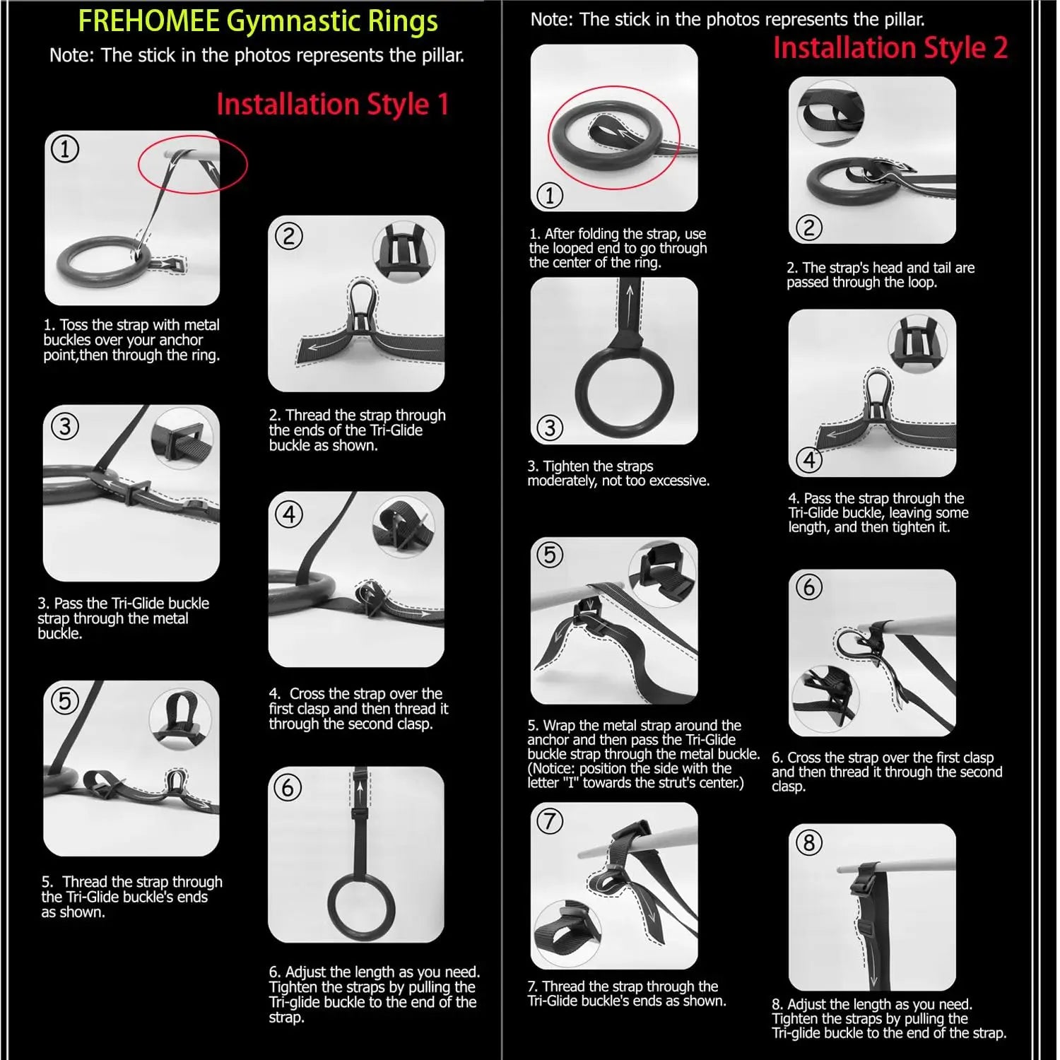 Gymnastic Rings 1000Lbs Capacity 1/2M Adjustable Buckle Straps Pull up Exercise Rings Non-Slip Rings for Home Fitness