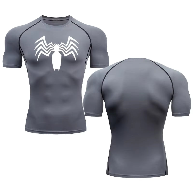 Men'S Running Compression round Neck Venom Spider Print Short Sleeve T-Shirt Gym Fitness Sweatshirt Men'S Jogging Tracksuit Tops