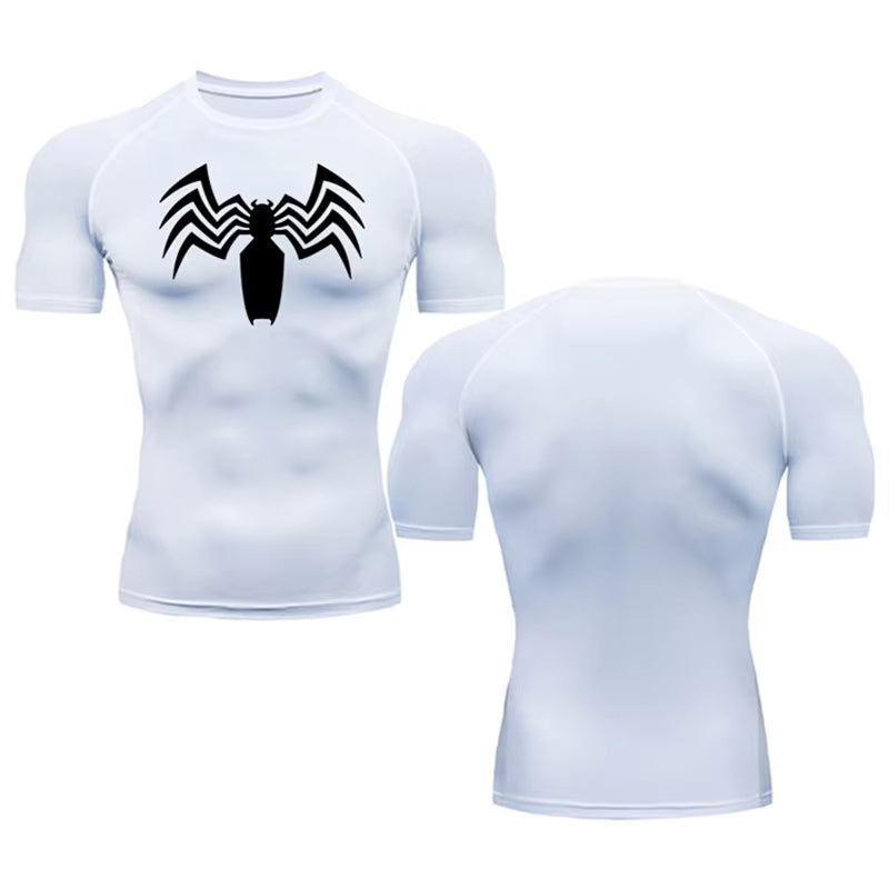 Men'S Running Compression round Neck Venom Spider Print Short Sleeve T-Shirt Gym Fitness Sweatshirt Men'S Jogging Tracksuit Tops